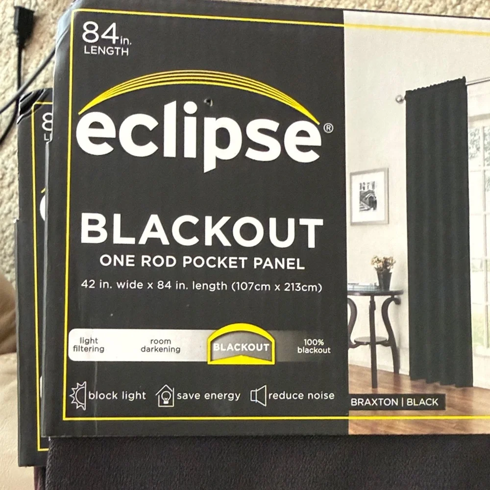 NWT Eclipse Blackout Curtain Panels in Black - Pack of 2 - Picture 12 of 13